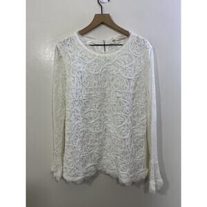 Romance Cottagecore Prairie Lace 3D Embroidery Floral Top L Regency Fairy Dainty